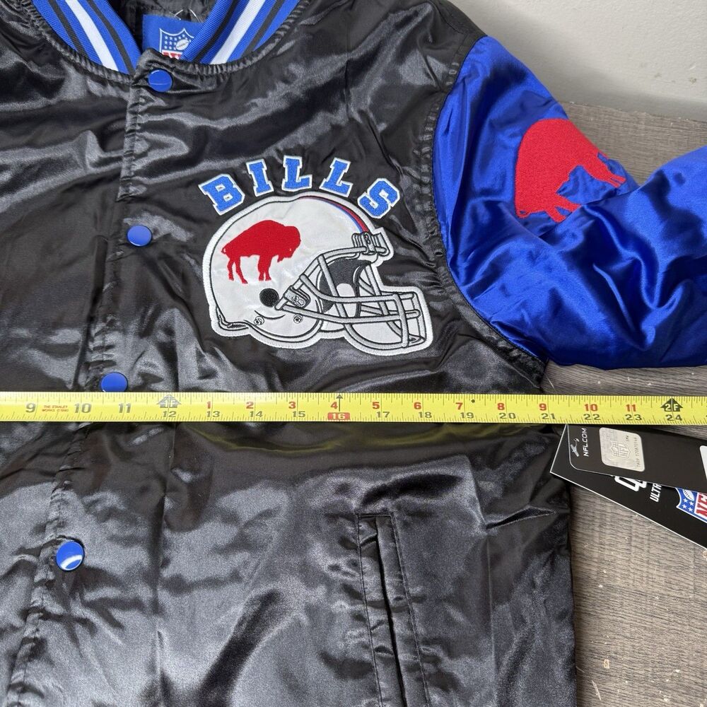 Buffalo Bills Satin Bomber Jacket Mens Small Blue Black Retro Varsity Snap Front - Picture 7 of 10